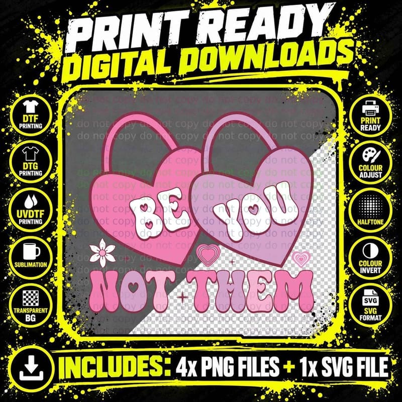 Be You Not Them Heart with Thorn Wreath Inspirational Png SVG Digital Bundle