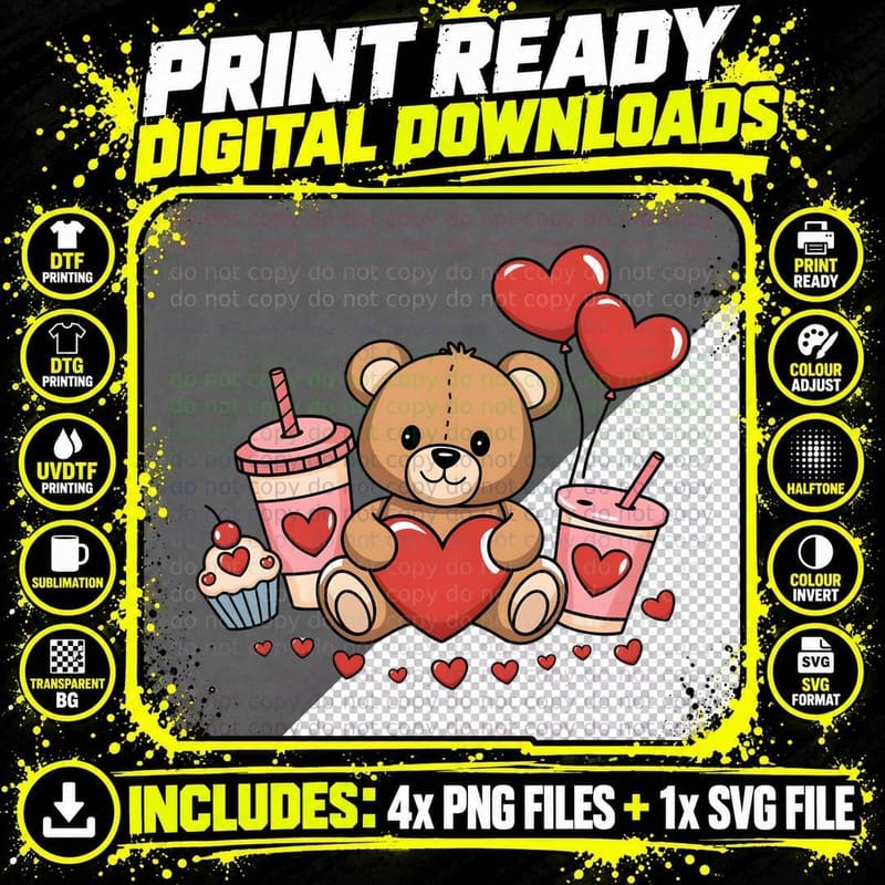 Bear with Valentine's Cup T-Shirt Png SVG Digital Bundle
