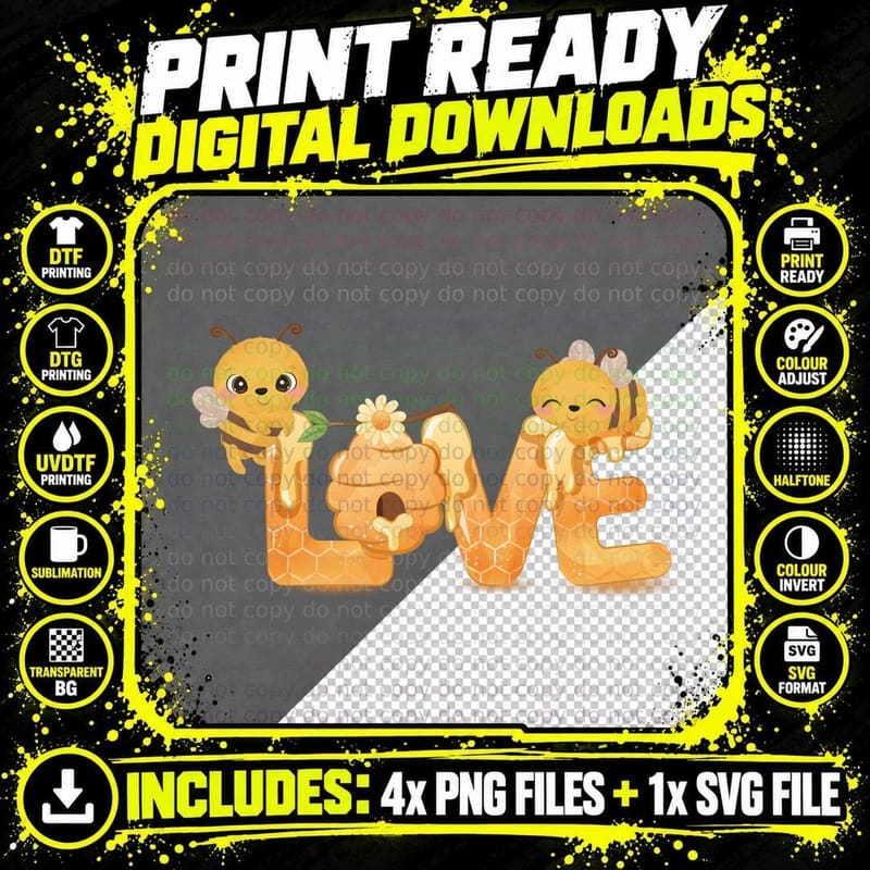 Bee Love Bees with Flowers Honeycomb Nature Cute T-Shirt Png SVG Digital Bundle