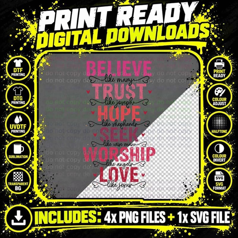 Believe Like Many Trust Joseph Hope Shepherd Seek Wise Png SVG Digital Bundle