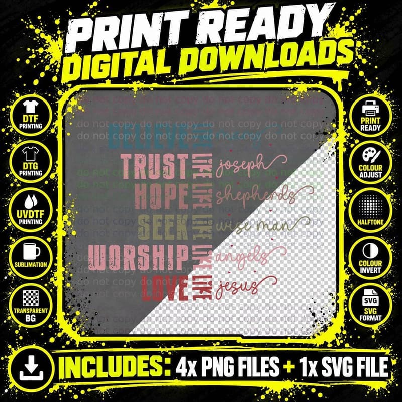 Believe Like Trust Hope Seek Worship Love Multicolor Png SVG Digital Bundle