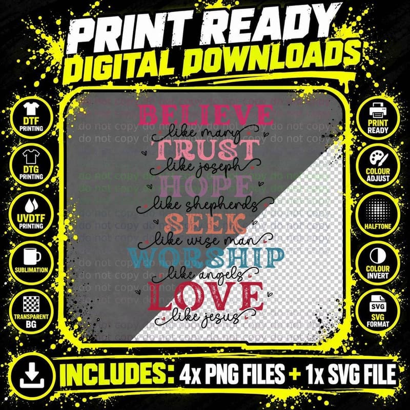 Believe Verse Like Mary Trust Joseph Hope Shepherds Seek Png SVG Digital Bundle