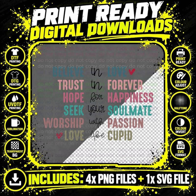 Believe in Love Trust in Forever Hope for Multicolor Png SVG Digital Bundle