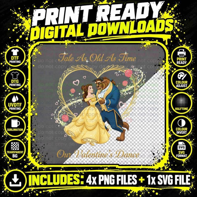 Belle and Beast Tale as Old as Time Our Valentine's Png SVG Digital Bundle