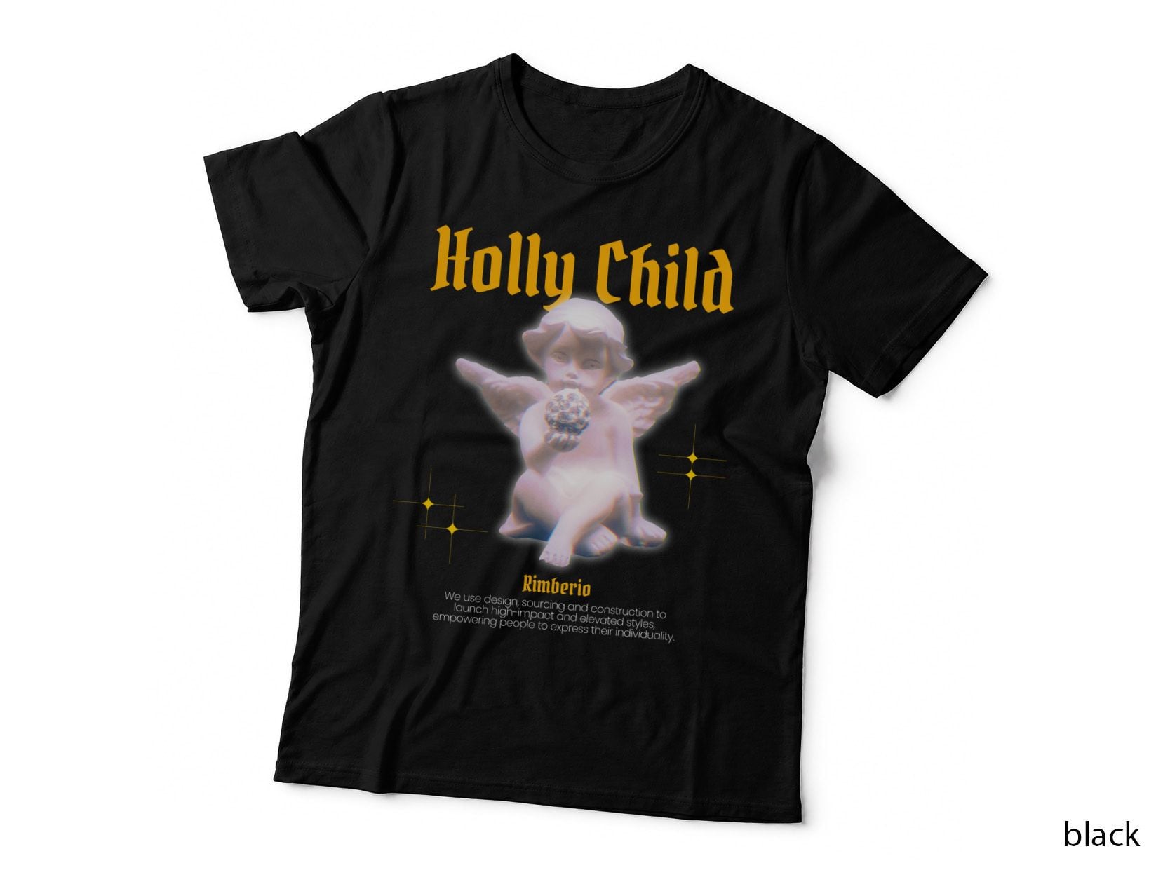 Black and Orange Modern Bold Angel Vintage Cupid T-Shirt