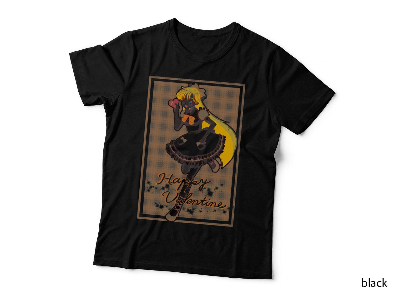 Blonde Anime Girl Happy Valentine Hair Orange Frame T-Shirt