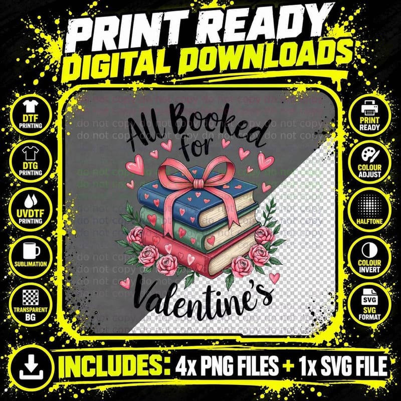 Books Valentine All Booked for Valentine's Stack of with Png SVG Digital Bundle