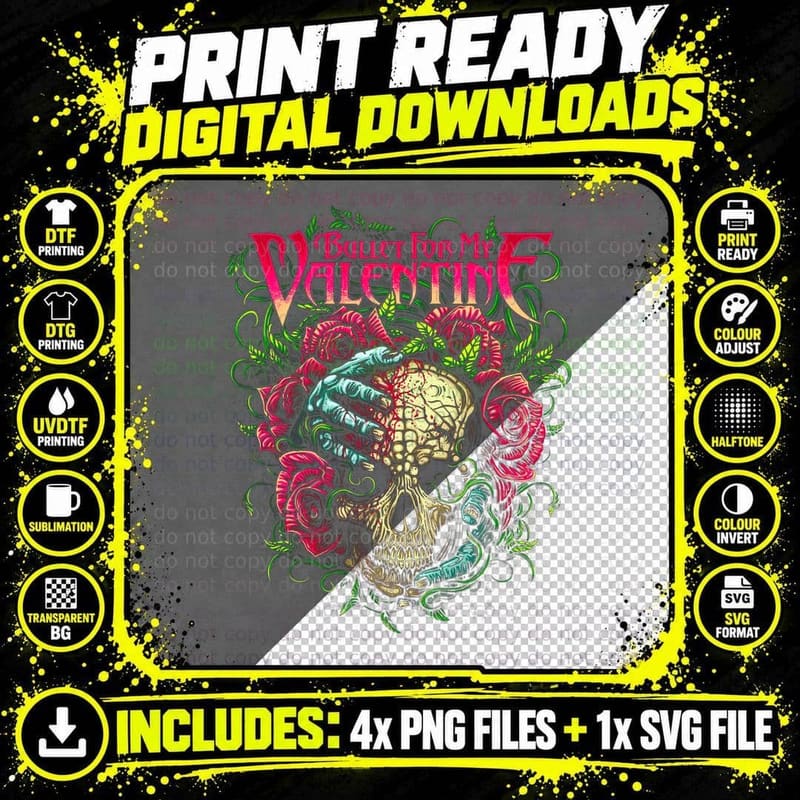 Bullet for My Valentine for Skull Roses Gothic Pink Png SVG Digital Bundle