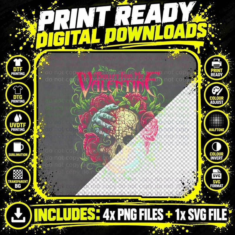 Bullet for My Valentine for Skull Roses Hand Vines Pink Png SVG Digital Bundle