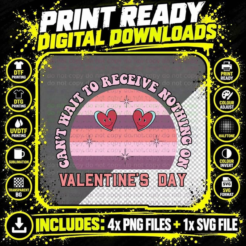 Can't Wait to Receive Nothing on Valentine's Striped Png SVG Digital Bundle
