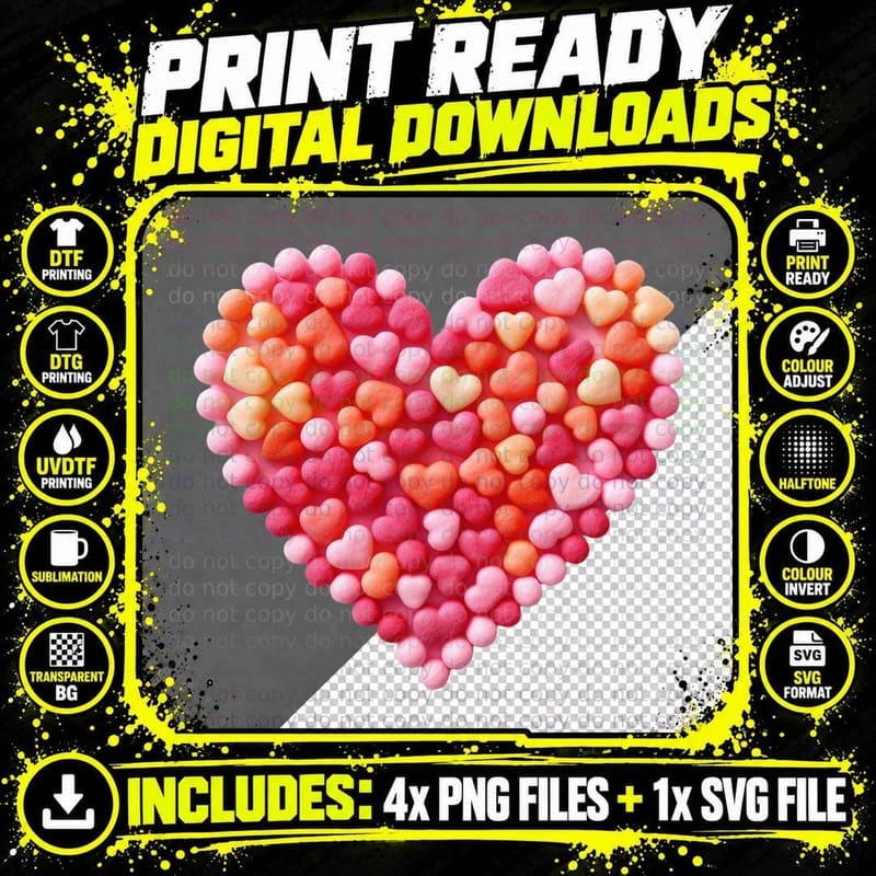 Candy Hearts Colorful Cluster Dots Sweet T-Shirt Png SVG Digital Bundle