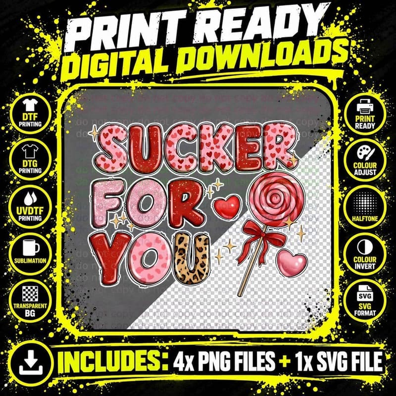 Candy Sucker for You Bubble Letters Lollipop Bow T-Shirt Png SVG Digital Bundle