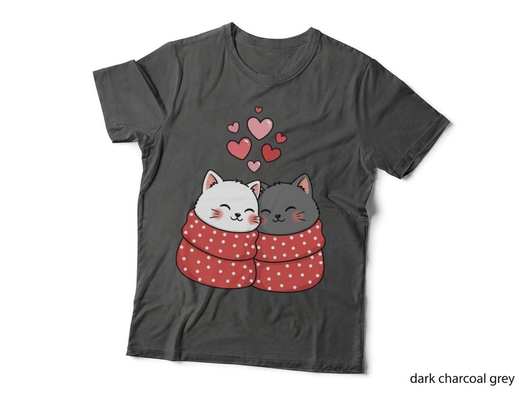 Cats Together White and Black Red Blanket Hearts Cozy T-Shirt
