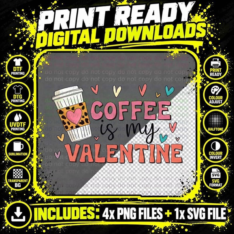 Coffee Cup Is My Valentine Retro Love Vintage T-Shirt Png SVG Digital Bundle