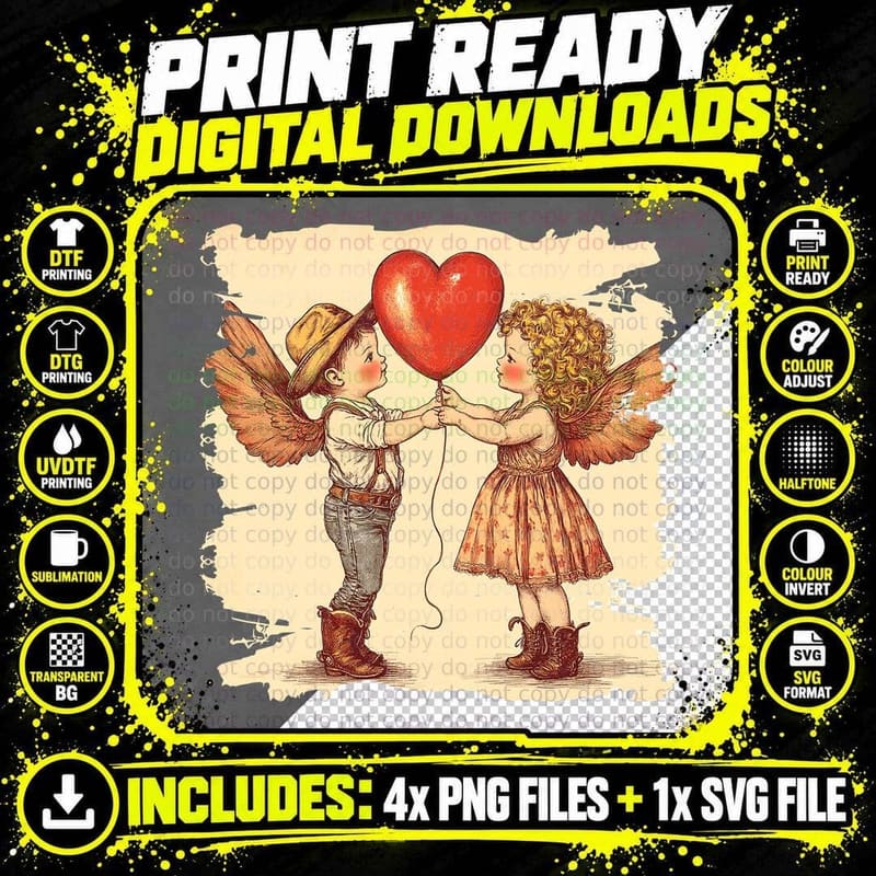 Cupid Angel Vintage Hearts Love T-Shirt Png SVG Digital Bundle