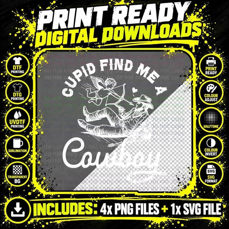 Cupid Find Me a Cowboy Love Text Vintage T-Shirt Png SVG Digital Bundle