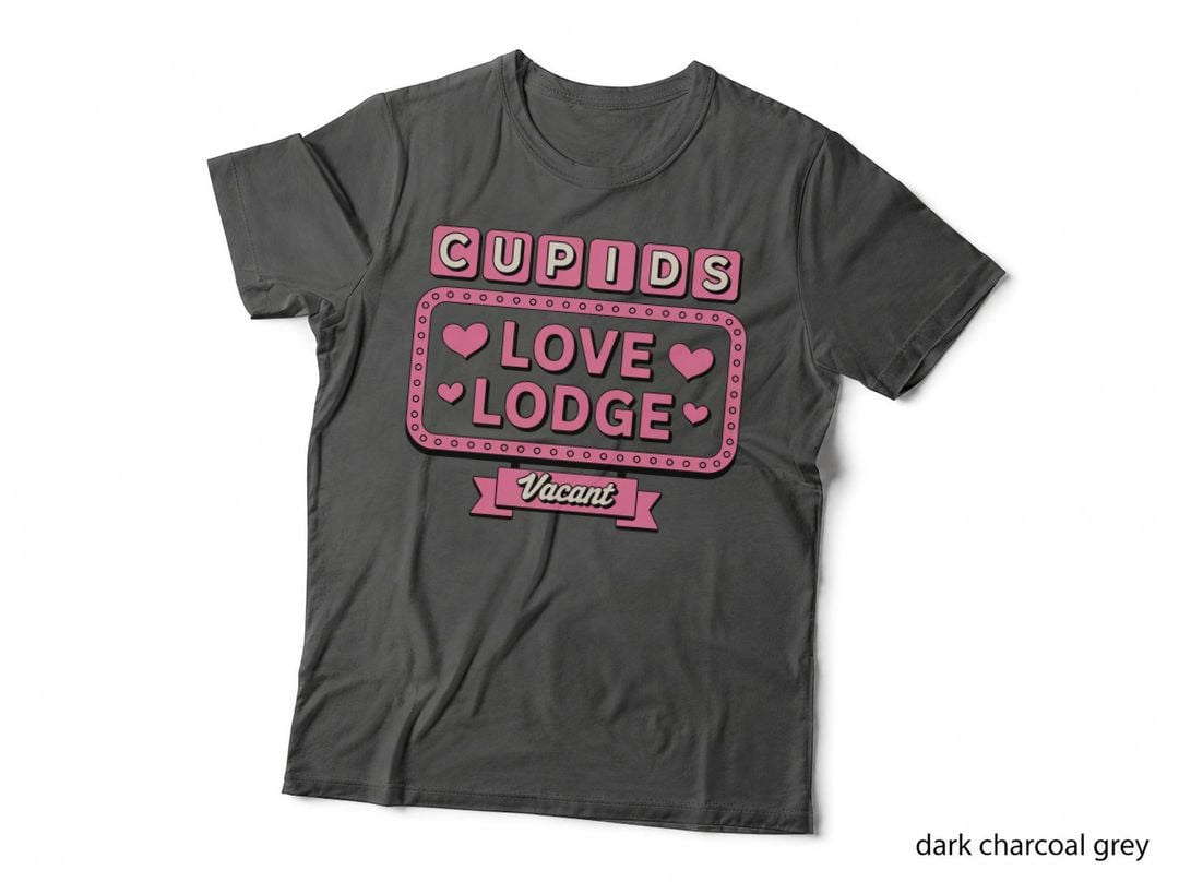 Cupid Love Lodge Vacant Pink Box Text Retro Minimalist Whimsical T-Shirt