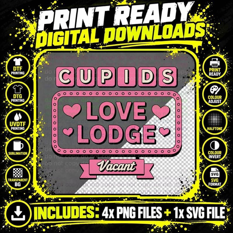 Cupid Love Lodge Vacant Pink Box Text Retro Minimalist Png SVG Digital Bundle