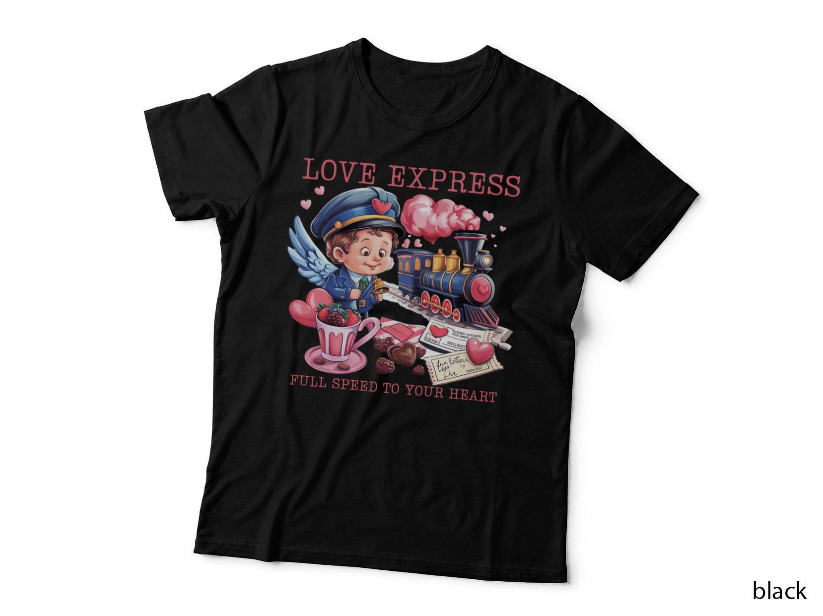 Cupid Train Character Love Express Full Speed to Your Heart Retro Cute T-Shirt