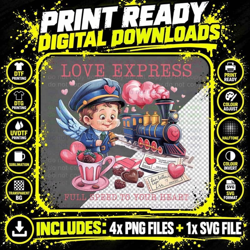 Cupid Train Character Love Express Full Speed to Your Png SVG Digital Bundle