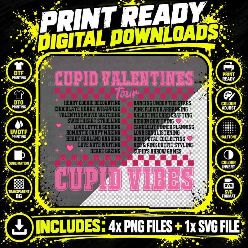 Cupid Valentines for Vibes Activities Text Pink Retro Png SVG Digital Bundle