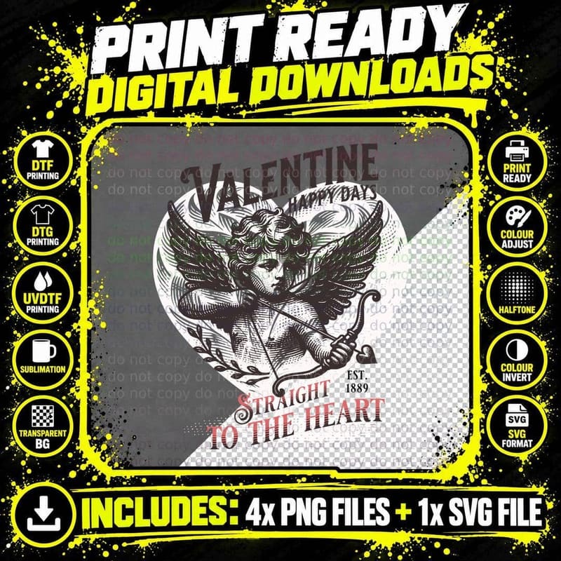 Cupid Vintage Illustration Happy Days T-Shirt Png SVG Digital Bundle