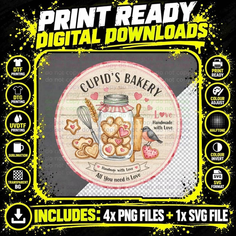 Cupid's Bakery Handmade with Love All You Need Is Png SVG Digital Bundle