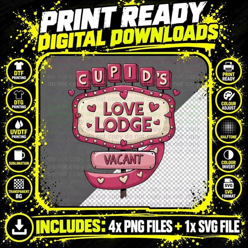 Cupid's Love Lodge Cupids Vacant Whimsical Sign Design Png SVG Digital Bundle