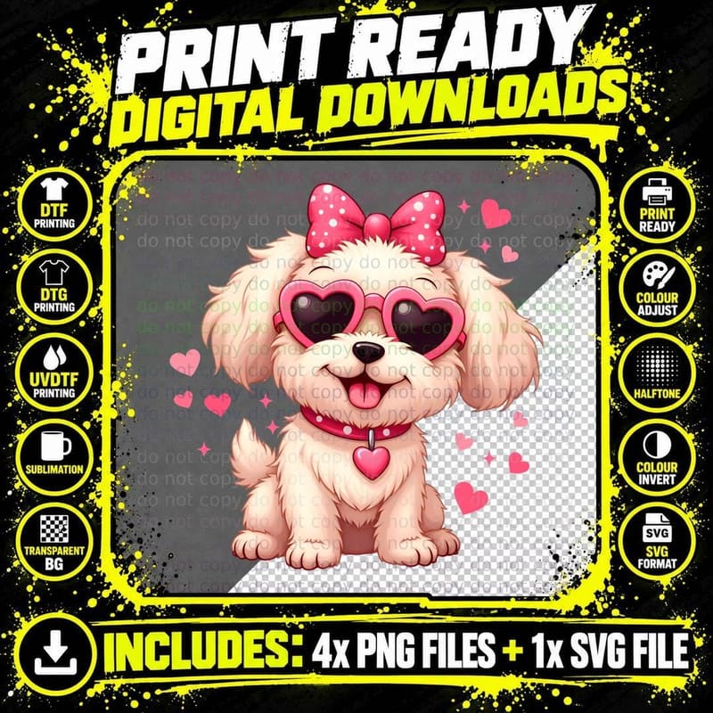 Cute Poodle Heart Glasses Pink T-Shirt Png SVG Digital Bundle