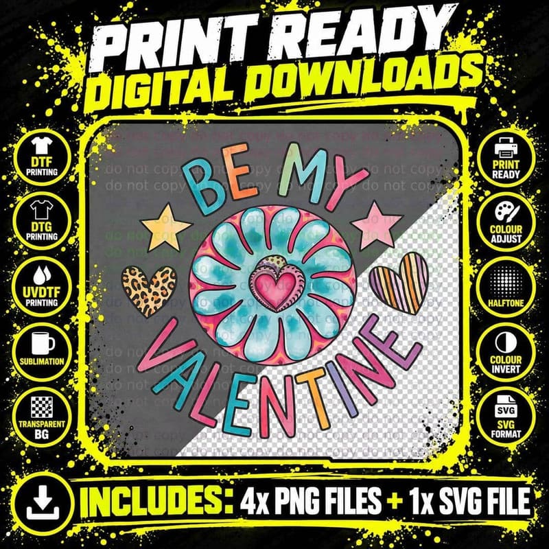 Daisy Valentine Be My Colorful Flower Hearts Cheerful Png SVG Digital Bundle