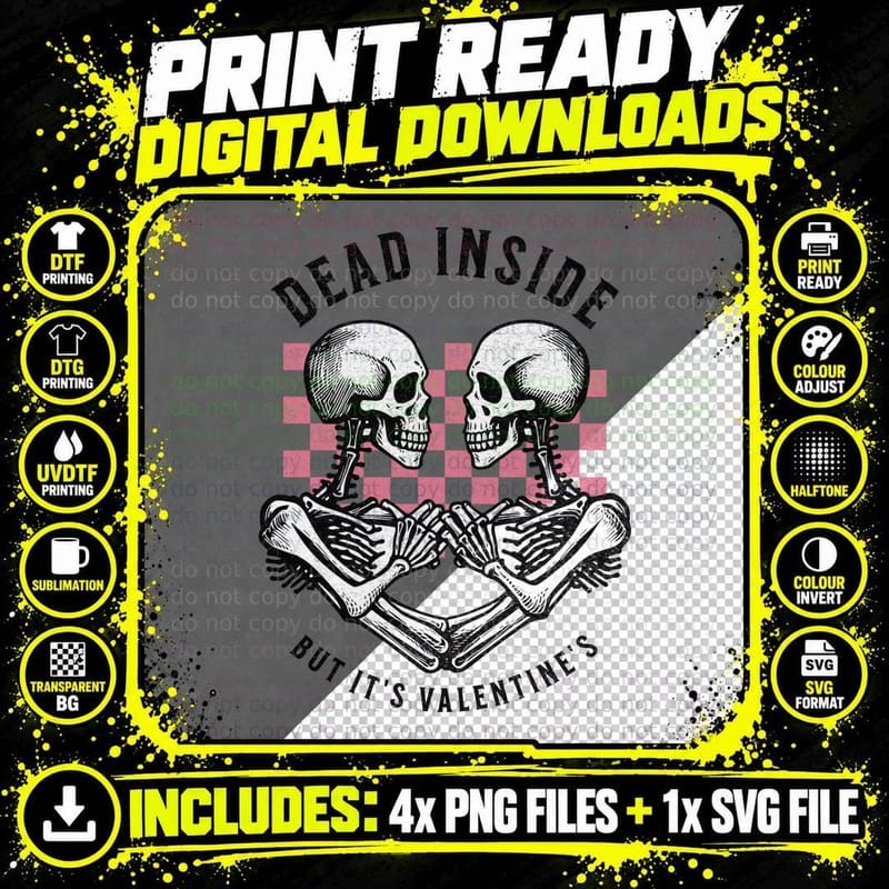 Dead Inside but It's Valentine's Twin Skulls with Png SVG Digital Bundle