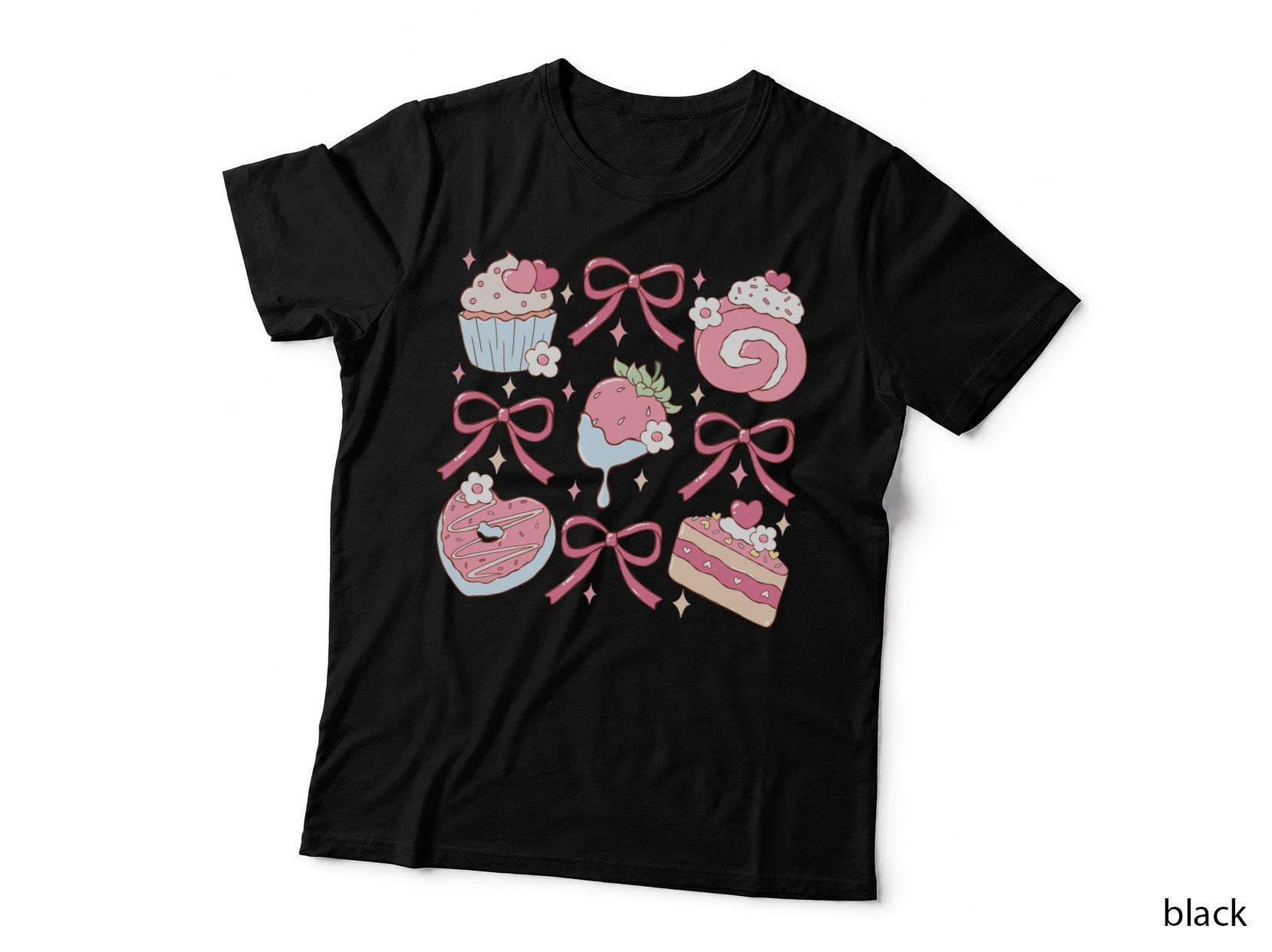Desserts Cupcakes Bows Strawberry Donuts Pink Sweet T-Shirt