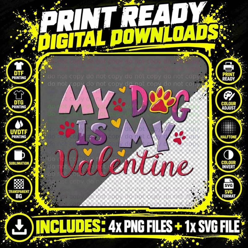 Dog Paws My Is Valentine Pet Love Paw Prints Rainbow Png SVG Digital Bundle