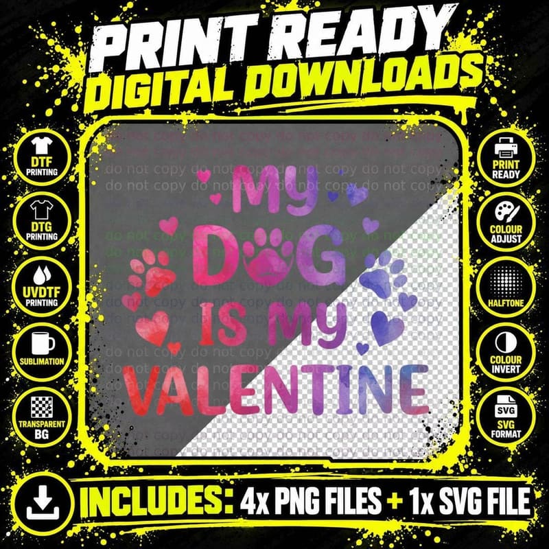Dog Paws Rainbow My Is Valentine Paw Prints Pet T-Shirt Png SVG Digital Bundle