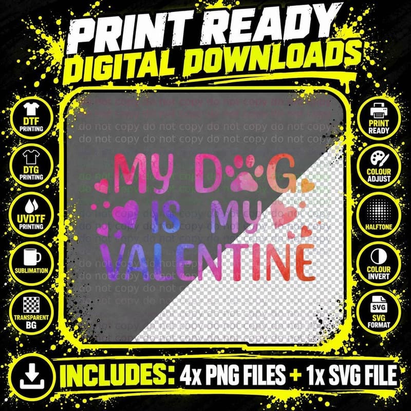 Dog Paws Text My Is Valentine Paw Prints Pet Love T-Shirt Png SVG Digital Bundle