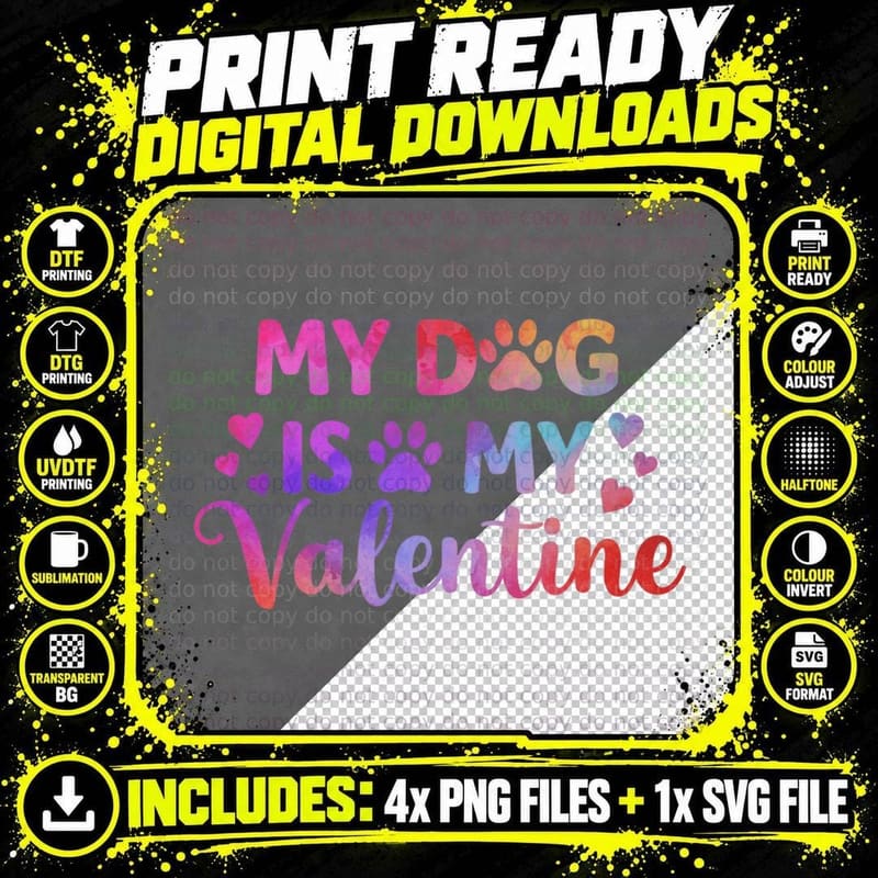 Dog Text My Is and Valentine Paw Prints Pet Love T-Shirt Png SVG Digital Bundle