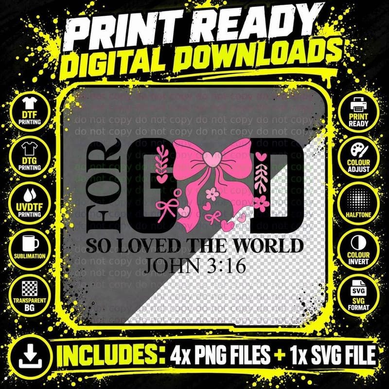 For God So Loved the World John 3 16 Pink Bow Cross Png SVG Digital Bundle