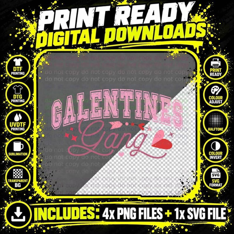 Galentines Lang Anti-Valentine Sentiment Pink Text Retro Png SVG Digital Bundle