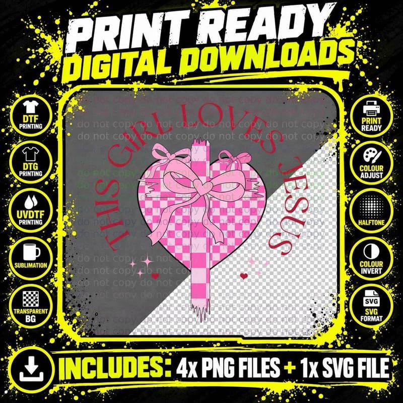 Girl Loves This Pink Checkered Heart Bow Gift Valentine Png SVG Digital Bundle