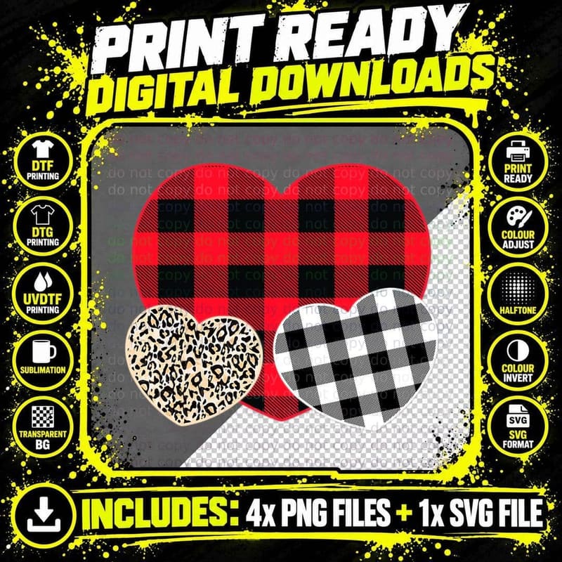 Girls Valentines Day Shirts Hearts Love Leopard Plaid Png SVG Digital Bundle