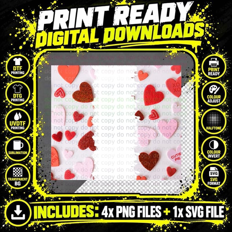 Glitter Heart Red Coral Pink Luxury T-Shirt Png SVG Digital Bundle