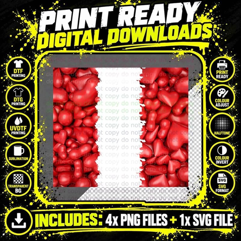 Glossy Hearts Red Pile 3D Abundant T-Shirt Png SVG Digital Bundle