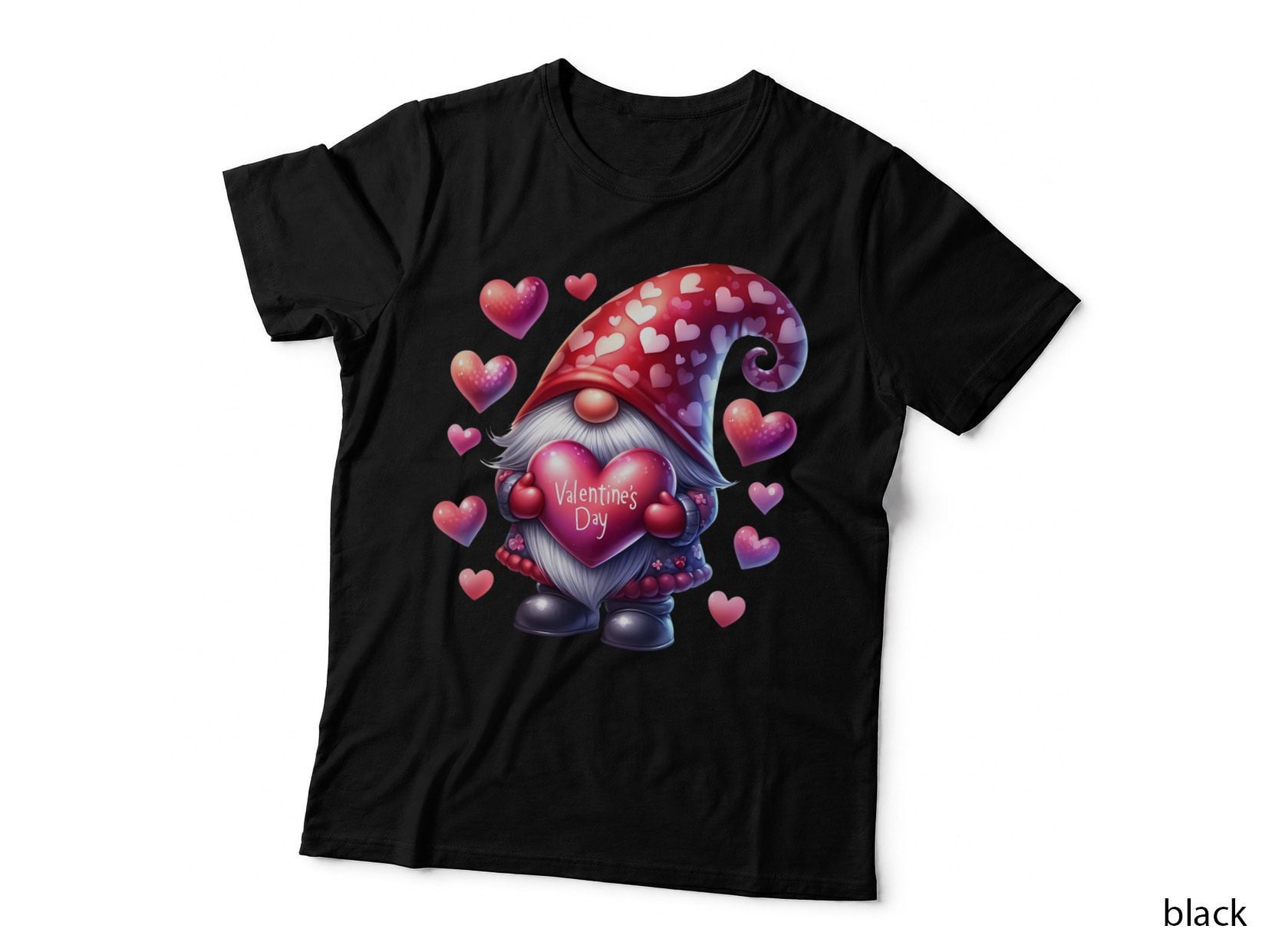 Gnome Valentine Valentines Day with Heart Chest Pink and Purple Cute T-Shirt