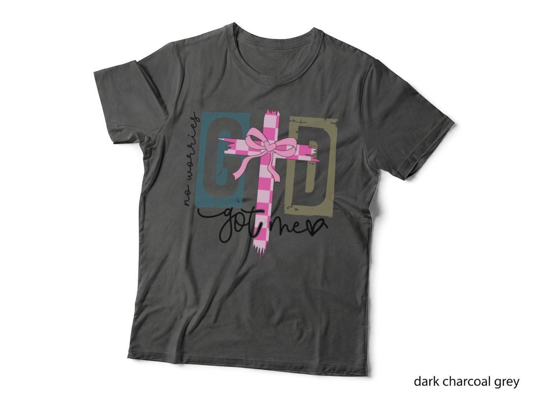 God Got Me Pink Checkered Cross Bow Script Religious 02 T-Shirt