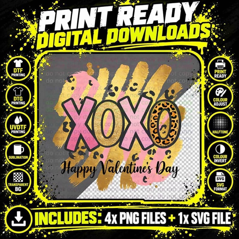 Gold Valentine XOXO Happy Valentine's Day Foil Effect Png SVG Digital Bundle