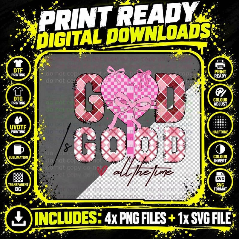 Good All the Time Checkered Hearts with Bows Pink Png SVG Digital Bundle