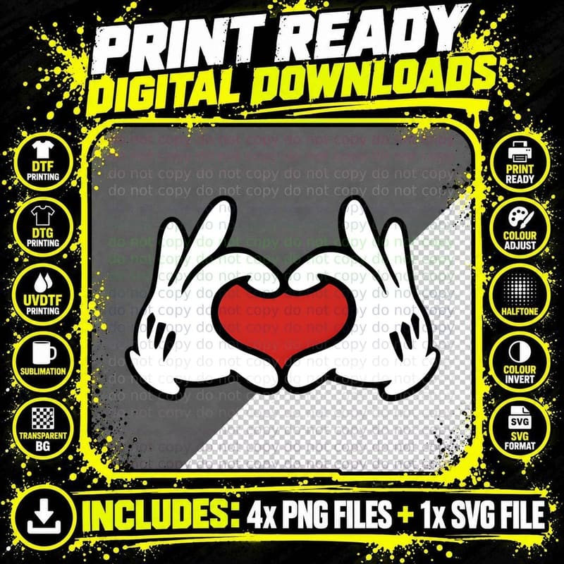 Hands Heart White Black Gesture Love T-Shirt Png SVG Digital Bundle