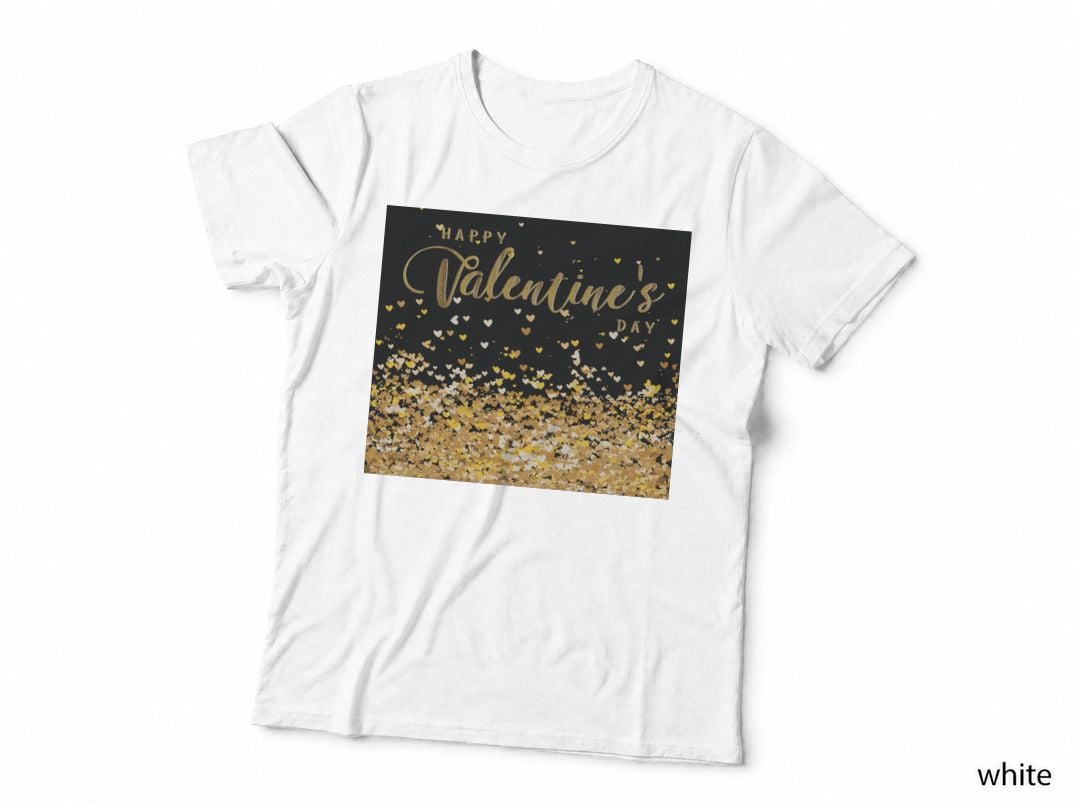 Happy Valentine's Day Gold Glitter Text Black Background Hearts T-Shirt