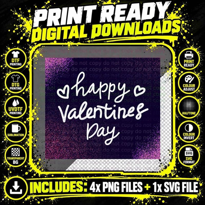 Happy Valentine's Day Navy Glitter Heart Sparkle Stars Png SVG Digital Bundle
