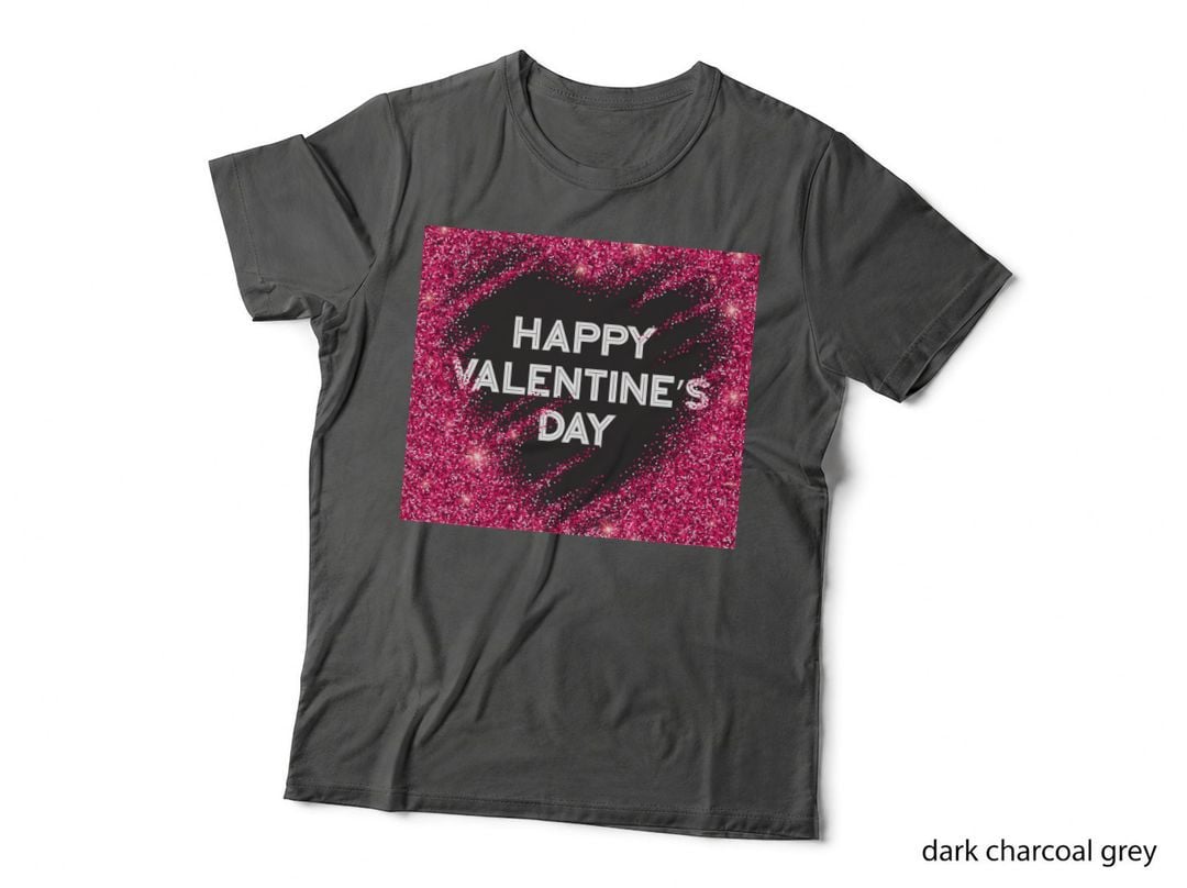 Happy Valentine's Day Pink Glitter Text Black Background T-Shirt